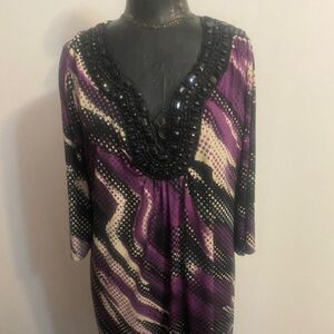 Bisou Bisou Michele Bohbot Purple/Black Polka-dot embellished dress, size 18W